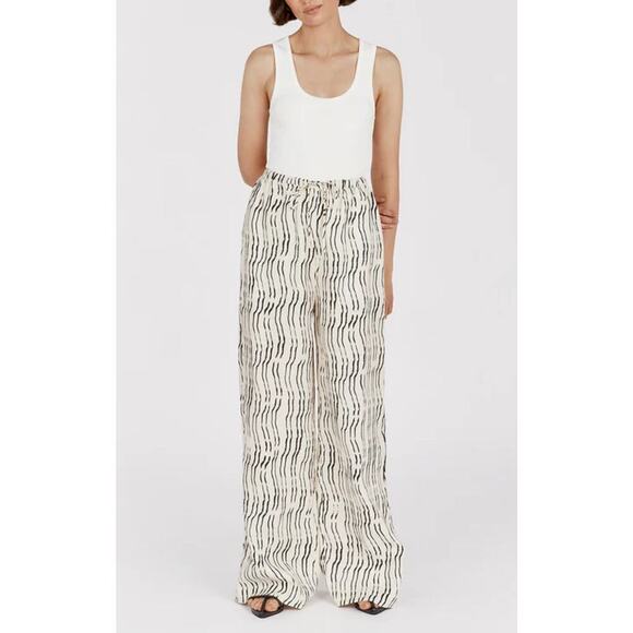 Dissh Pants - Dissh Clair Cream Stripe Linen Pant Side Pockets 100% Linen 4 US Wide Leg